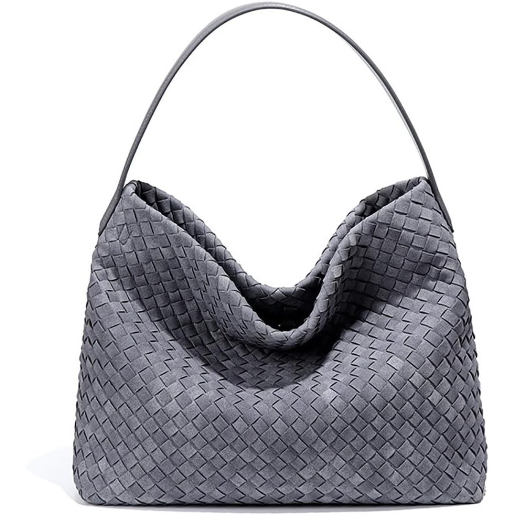 Women's Woven Suede Tote Bag Slouchy Shoulder Bags Trendy Crescent Satchel Purse